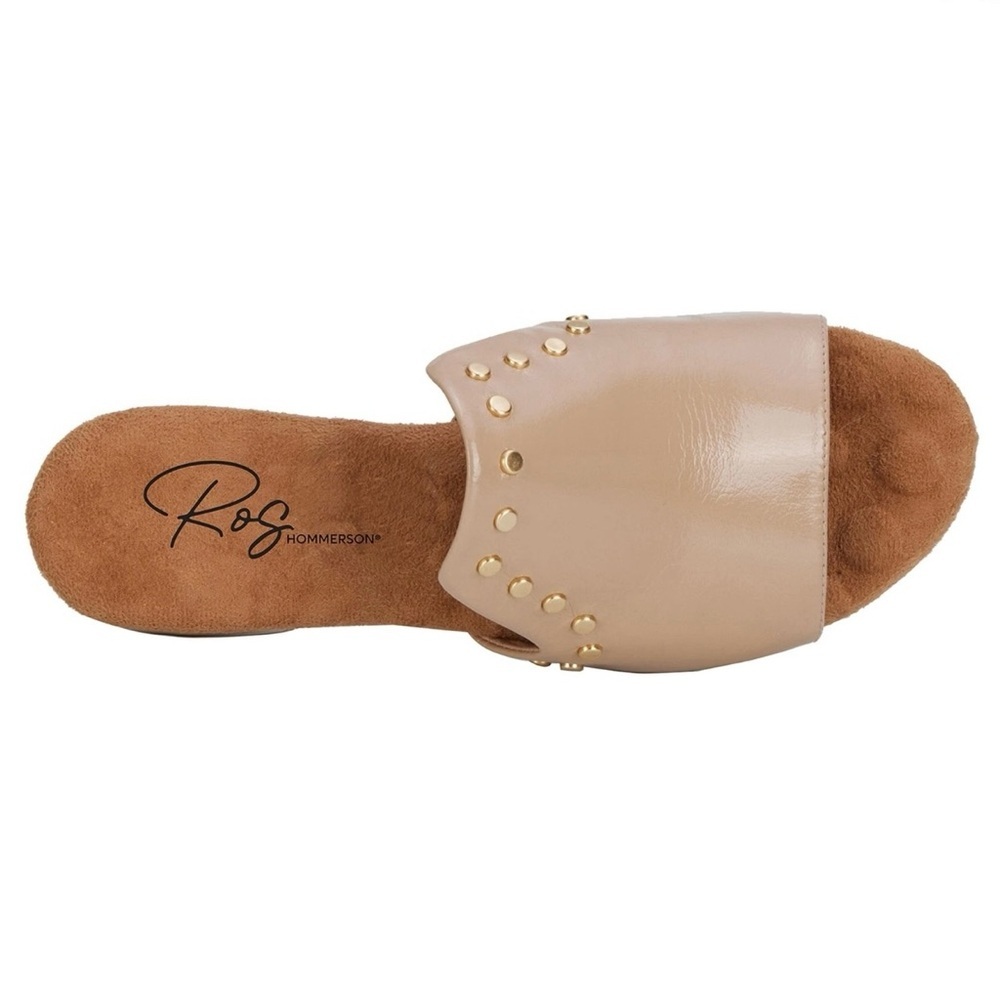 Ros Hommerson Bizzy Women's Slide Sandal Nude Shiny Tumbled Leather Gold Sz 6.5M - Picture 3 of 6